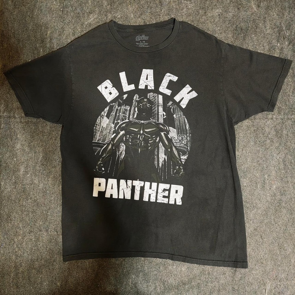 Marvel Avengers Black Panther Wakanda Graphic Tee Mens L Faded Black Cotton